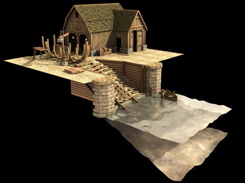 3D render of a shipyard