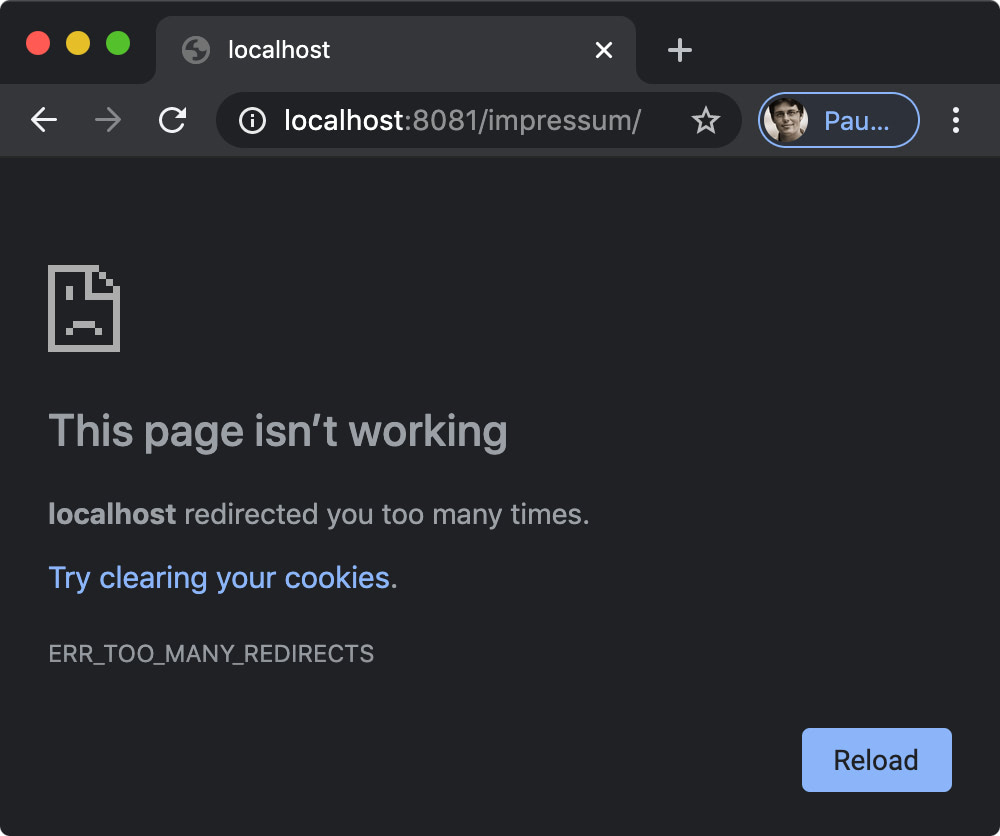Chrome browser with redirect error