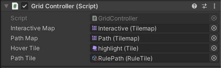GridController properties expost in Unity 